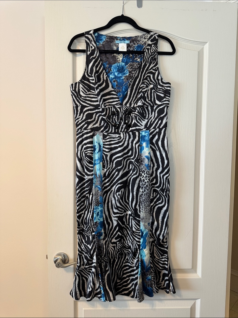 Marciano Black and Blue Zebra-Print Maxi Dress